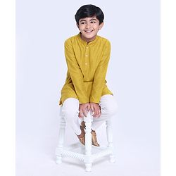 Pine Kids Full Sleeves Pintuck Kurta & Pyjama - Mustard