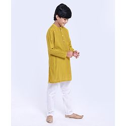 Pine Kids Full Sleeves Pintuck Kurta & Pyjama - Mustard