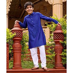 Pine Kids Full Sleeves Kurta & Pyjama - Blue White