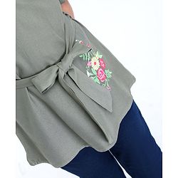 Pine Kids Premium Full Sleeves Shirt Dress with Jegging Floral Embroidery - Olive Green Blue