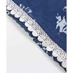 Pine Kids Short Sleeve Printed Choli & Dhoti Pant with Dupatta Set Floral and Dotted Print - Indigo
