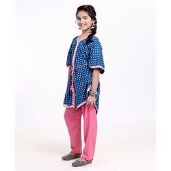 Pine Kids Half Sleeves Printed Kaftan with Tie-up & Salwar - Pink