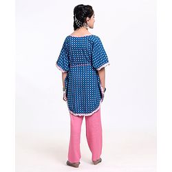 Pine Kids Half Sleeves Printed Kaftan with Tie-up & Salwar - Pink