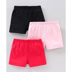 Pine Kids Cotton Anti Bacterial & Biowashed Shorts Pack of 3 - Black Pink Peach