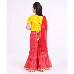 Pine Kids Printed Top And Sharara Set with Mesh Dupatta - Red
