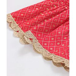 Pine Kids Printed Top And Sharara Set with Mesh Dupatta - Red