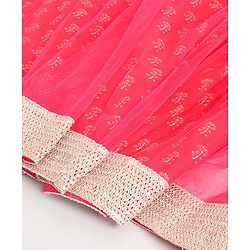 Pine Kids Half Sleeves Embroidered Choli with Foil Print  Lehenga & Dupatta Set Embellished with Lace Borders - Pink
