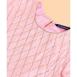 Pine Kids Half Sleeves Gottta Lace Choli and Lehenga Set with Sequined Dupatta - Peach