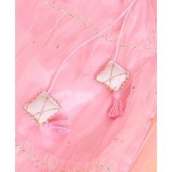 Pine Kids Half Sleeves Gottta Lace Choli and Lehenga Set with Sequined Dupatta - Peach