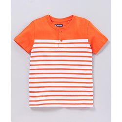 Pine Kids Half Sleeves Bio Washed Tee Striped Print - Orange Green