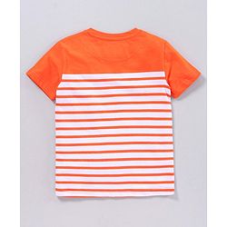 Pine Kids Half Sleeves Bio Washed Tee Striped Print - Orange Green