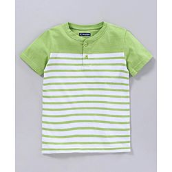 Pine Kids Half Sleeves Bio Washed Tee Striped Print Pack of 2 - Blue Green
