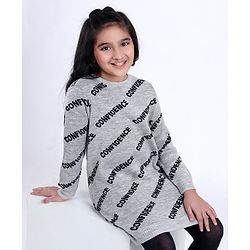 Pine Kids Medium Winter Full Sleeves Woollen Sweater Dress Confidence Print - Grey
