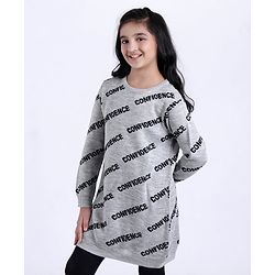 Pine Kids Medium Winter Full Sleeves Woollen Sweater Dress Confidence Print - Grey