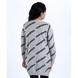Pine Kids Medium Winter Full Sleeves Woollen Sweater Dress Confidence Print - Grey