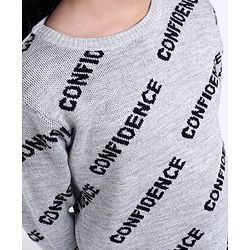 Pine Kids Medium Winter Full Sleeves Woollen Sweater Dress Confidence Print - Grey