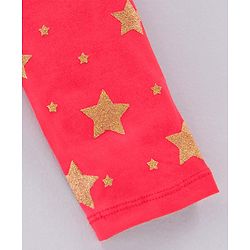 Pine Kids Ankle Length Organic Cotton And Biowash Leggings Star Print Pack of 2 - Pink Navy