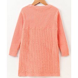 Pine Kids Full Sleeve Knee Length Dress Solid Color - Peach