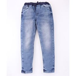 Pine Kids Full Length Denim Jeans With Knitted Waist Band - Blue