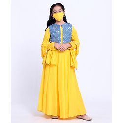 Pine Kids Full Sleeves Ethnic Kurti and Sequined Jacket with Dupatta - Yellow