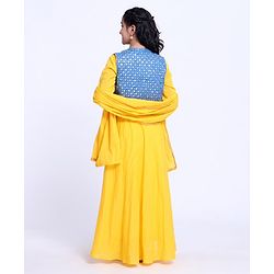 Pine Kids Full Sleeves Ethnic Kurti and Sequined Jacket with Dupatta - Yellow