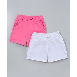 Pine Kids Mid Thigh Length Solid Shorts Pack of 2 - White Pink