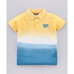 Pine Kids Half Sleeves Bio-Wash Tee Super Rad Embroidery - Yellow Blue