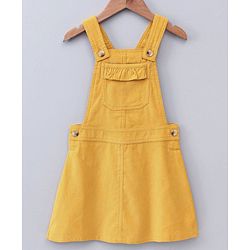 Pine Kids Bio Washed Floral Full Sleeves Tee with Dungaree Style frock - Yellow