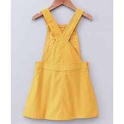 Pine Kids Bio Washed Floral Full Sleeves Tee with Dungaree Style frock - Yellow