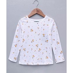 Pine Kids Bio Washed Floral Full Sleeves Tee with Dungaree Style frock - Yellow