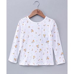 Pine Kids Bio Washed Floral Full Sleeves Tee with Dungaree Style frock - Yellow