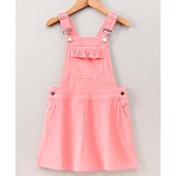 Pine Kids Bio Washed Striper Full Sleeves Tee with Dungaree Style Frock - Pink