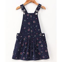Pine Kids Bio Washed Polka dot Full Sleeves Tee with Dungaree Style Frock - Blue