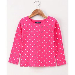 Pine Kids Bio Washed Polka dot Full Sleeves Tee with Dungaree Style Frock - Blue