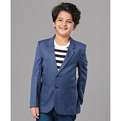 Pine Kids 100% Cotton Lycra Woven Full Sleeves Solid 3 Piece Party Suit With Striped Inner Tee - Blue