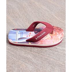 Pine Kids Flip Flops Elsa Print - Maroon Blue