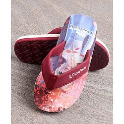 Pine Kids Flip Flops Elsa Print - Maroon Blue