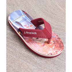 Pine Kids Flip Flops Elsa Print - Maroon Blue