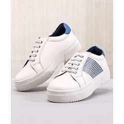 Pine Kids Casual Elasticated Lace Closure Shoes with Chunky Sole - White Royal Blue