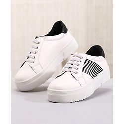 Pine Kids Casual Elasticated Lace Closure Shoes with Chunky Sole - White Royal Blue