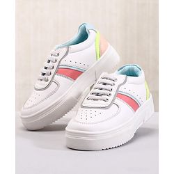 Pine Kids Casual Elasticated Lace Closure Shoes with Chunky Sole - White Pink