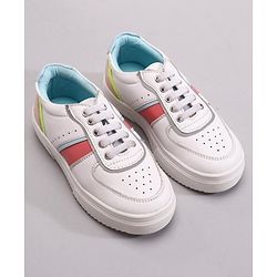 Pine Kids Casual Elasticated Lace Closure Shoes with Chunky Sole - White Pink