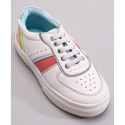 Pine Kids Casual Elasticated Lace Closure Shoes with Chunky Sole - White Pink