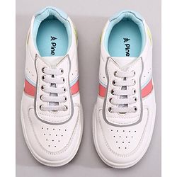 Pine Kids Casual Elasticated Lace Closure Shoes with Chunky Sole - White Pink