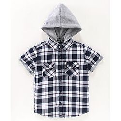 Pine Kids Half sleeves Hooded Indigo Checked Shirt - Navy