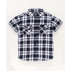 Pine Kids Half sleeves Hooded Indigo Checked Shirt - Navy