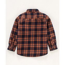 Pine Kids Full sleeves Hooded Indigo Checked Shirt - Brown