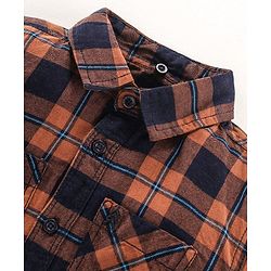 Pine Kids Full sleeves Hooded Indigo Checked Shirt - Brown