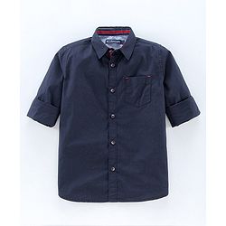 Pine Kids Full Sleeves Solid Stone Washed Shirt - Blue