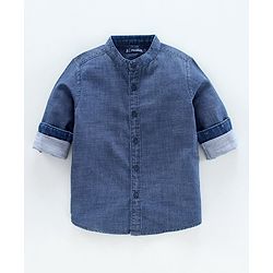 Pine Kids Denim Enzyme Washed Full Band Collar Shirt - Blue